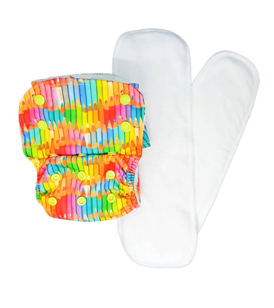 Kindermum Nano Aio Cloth Diaper With 2 Organic Cotton Inserts- Colourful Art For Kids - Distacart