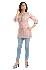 Thumbnail for Snehal Creations Pretty Pastel Peach Rayon Short Kurti Tunic Top - Distacart
