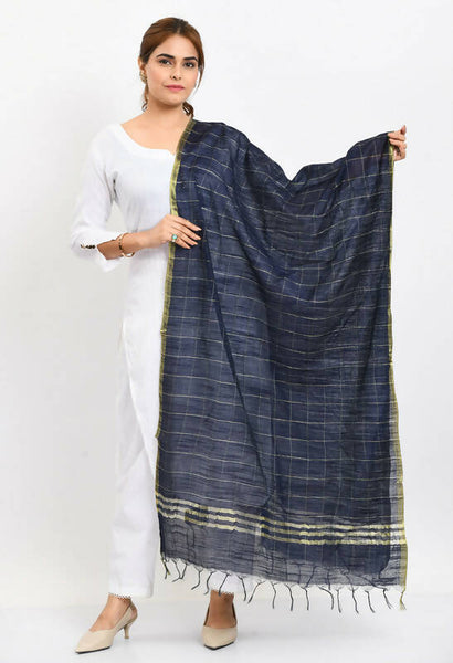 Mominos Fashion Moeza Women's Cotton Zari Box Navy Blue Dupatta - Distacart