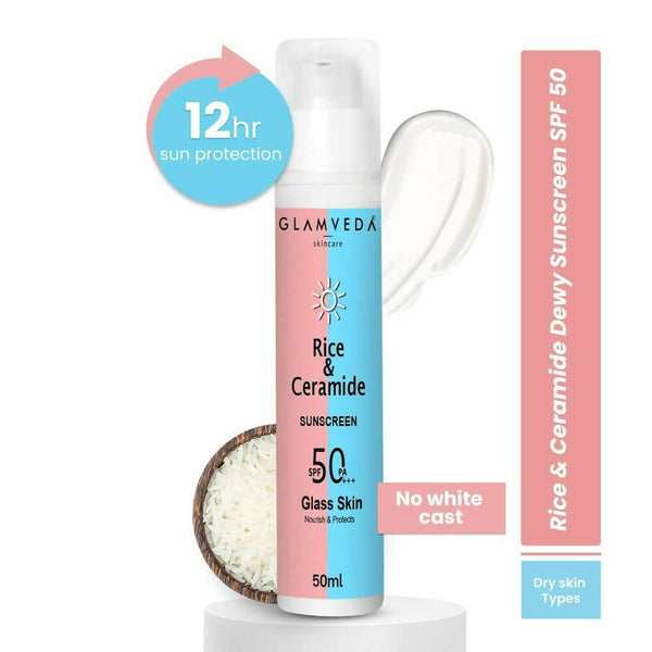 Glamveda Korean Glass Skin Rice & Ceramide Dewy Sunscreen Spf 50 Pa+++ - Distacart