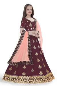 Thumbnail for Dwiden Maroon Kamal Tafetta Sattin Semi-Stitched Girl's Lehenga Choli - Distacart