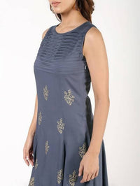 Thumbnail for Aniyah Rayon Block Print Flared Grey Kurta (AN-150K)