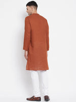 Thumbnail for Even Apparels Brown Pure Cotton Men's Sherwani Kurta With Asymetrical Cut - Distacart