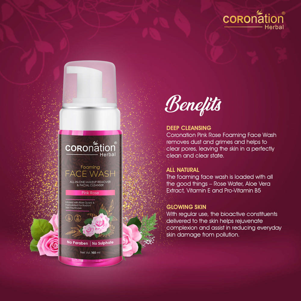 Coronation Herbal Pink Rose Foaming Face Wash - Distacart