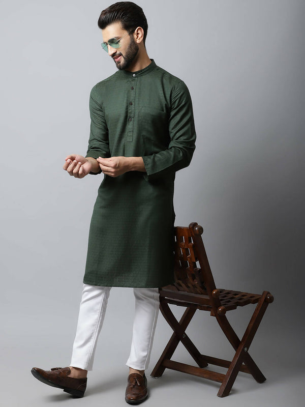 Even Apparels Green Color Viscose Pure Cotton Men's Kurta With Band Collar (SLD1197) - Distacart