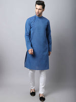 Thumbnail for Even Apparels Blue Pure Cotton Men's Kurta With Side Placket - Distacart