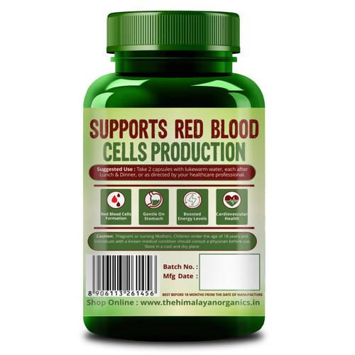 Himalayan Organics Plant Based Iron Supplement + Folate Natural Revitalizer: 120 Capsules