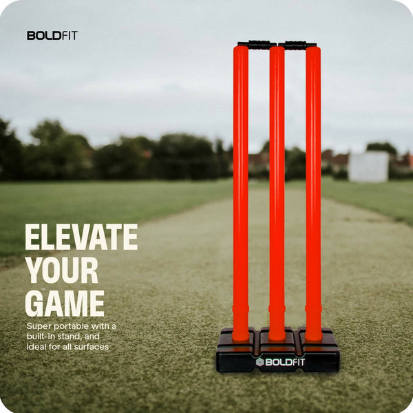 Boldfit Cricket Stumps with Stand & Bails - Red - Distacart