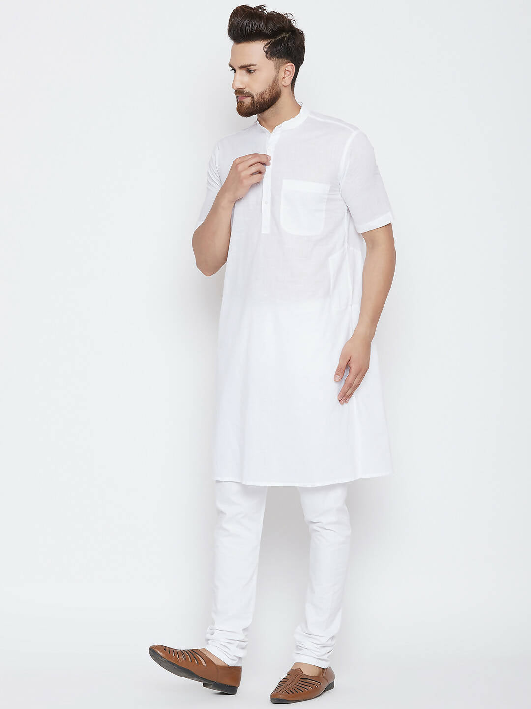 Even Apparels White Color Pure Cotton Men's Kurta With Band Collar - Distacart