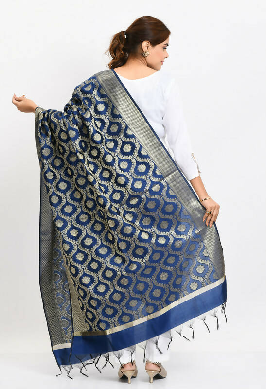 Mominos Fashion Moeza Women's Banarsi Silk All Over Woven Design Navy Blue Dupatta - Distacart