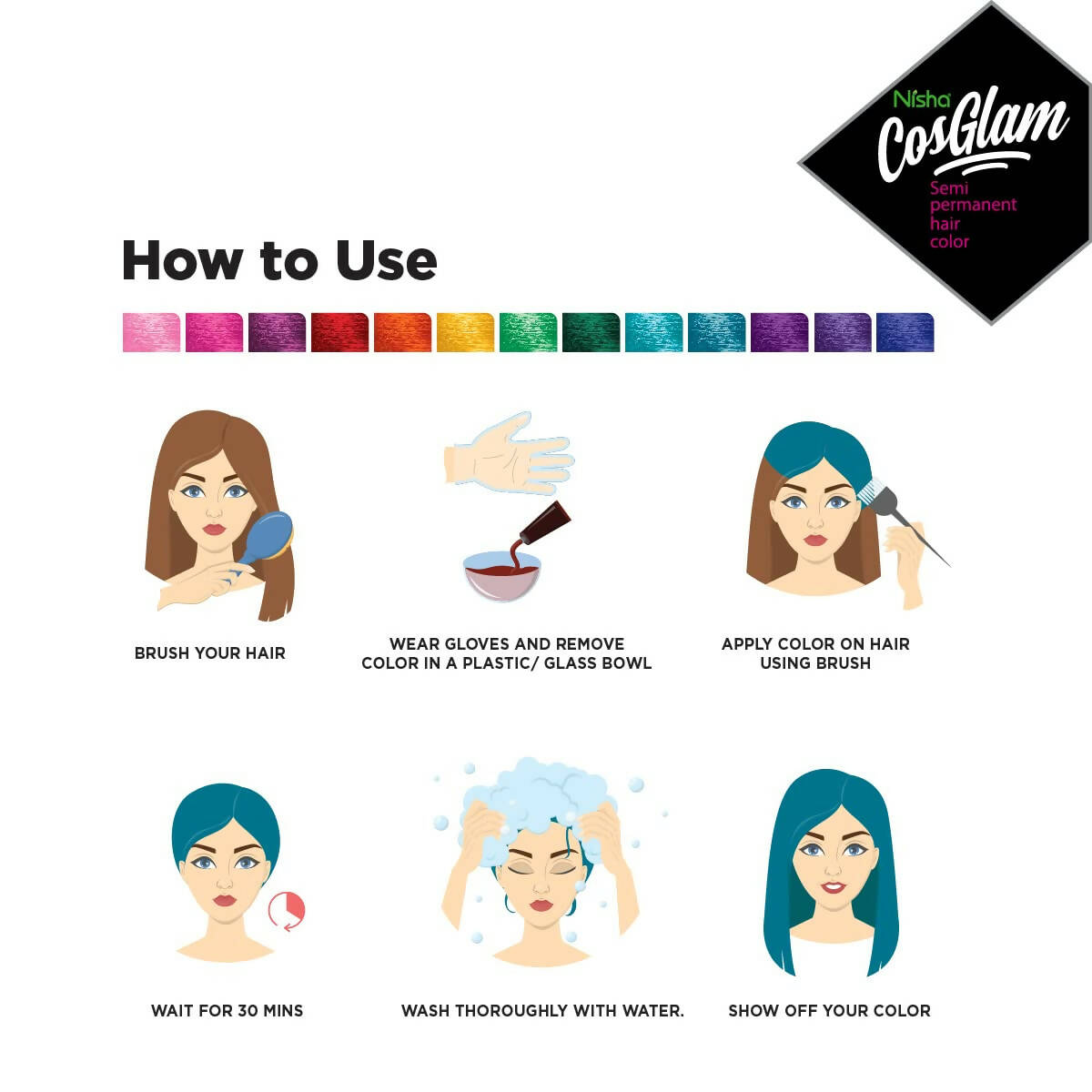 Nisha Cosglam Semi Permanent Hair Color 53 Electric Teal - Distacart