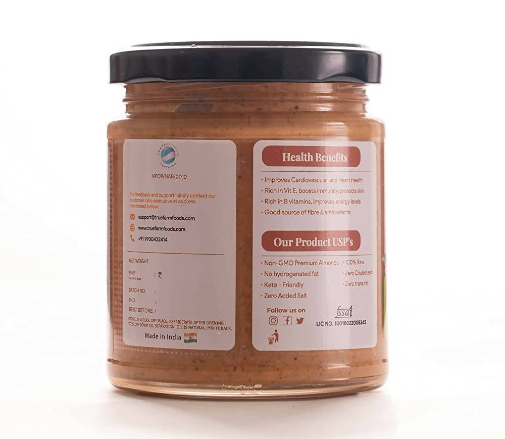 Truefarm Organic Almond Butter Creamy-Unsweetened - Distacart