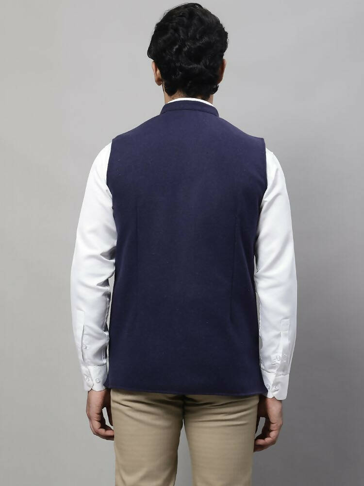 Even Apparels Pure Wool Nehru Jacket - Navy - Distacart
