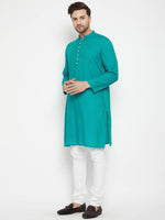 Thumbnail for Even Apparels Blue Pure Cotton Long Men's Kurta With Band Collar - Distacart