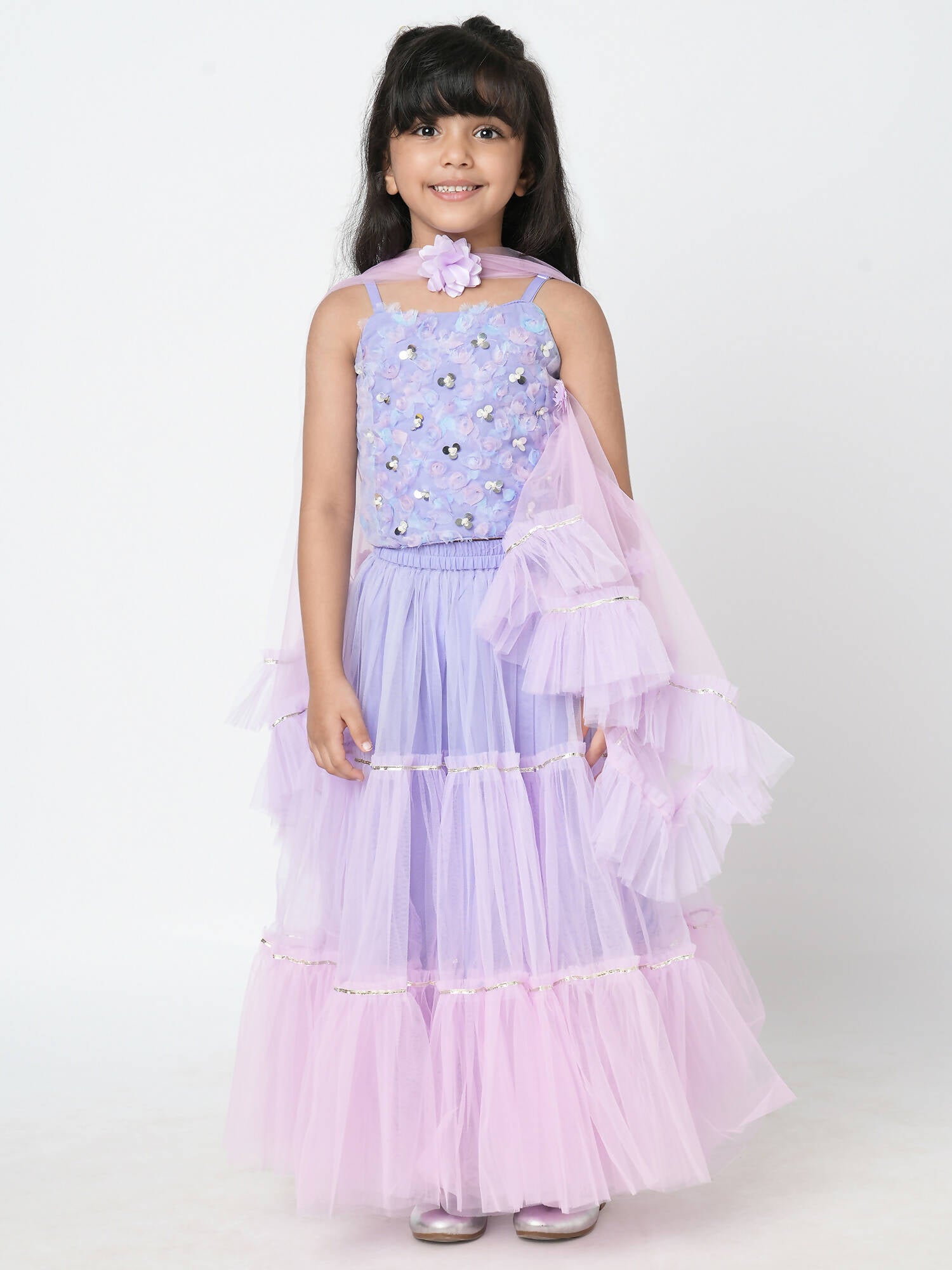 Lil Drama Girls Choli Ghaghra With Dupatta Set - Lavender - Distacart