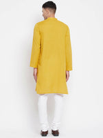 Thumbnail for Even Apparels Yellow Pure Cotton Men's Sherwani Kurta With Open Front - Distacart
