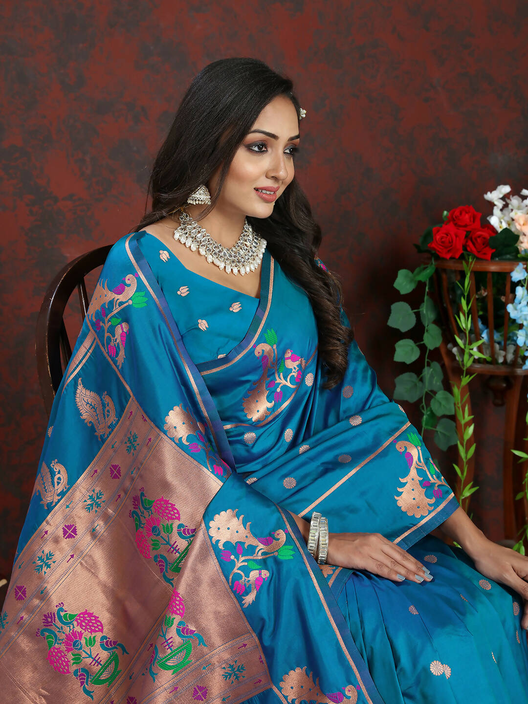 Lorenvalley Fashion Rama Soft Paithani Silk Woven Design Copper Zari Meenakari Weaving Saree - Distacart