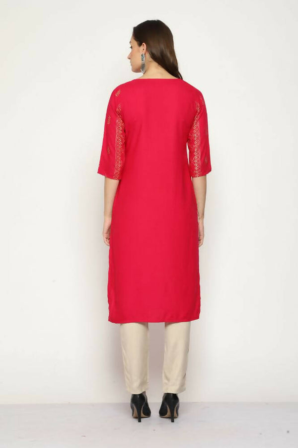 Maai Rayon Hand Printed Kurta Red - Distacart