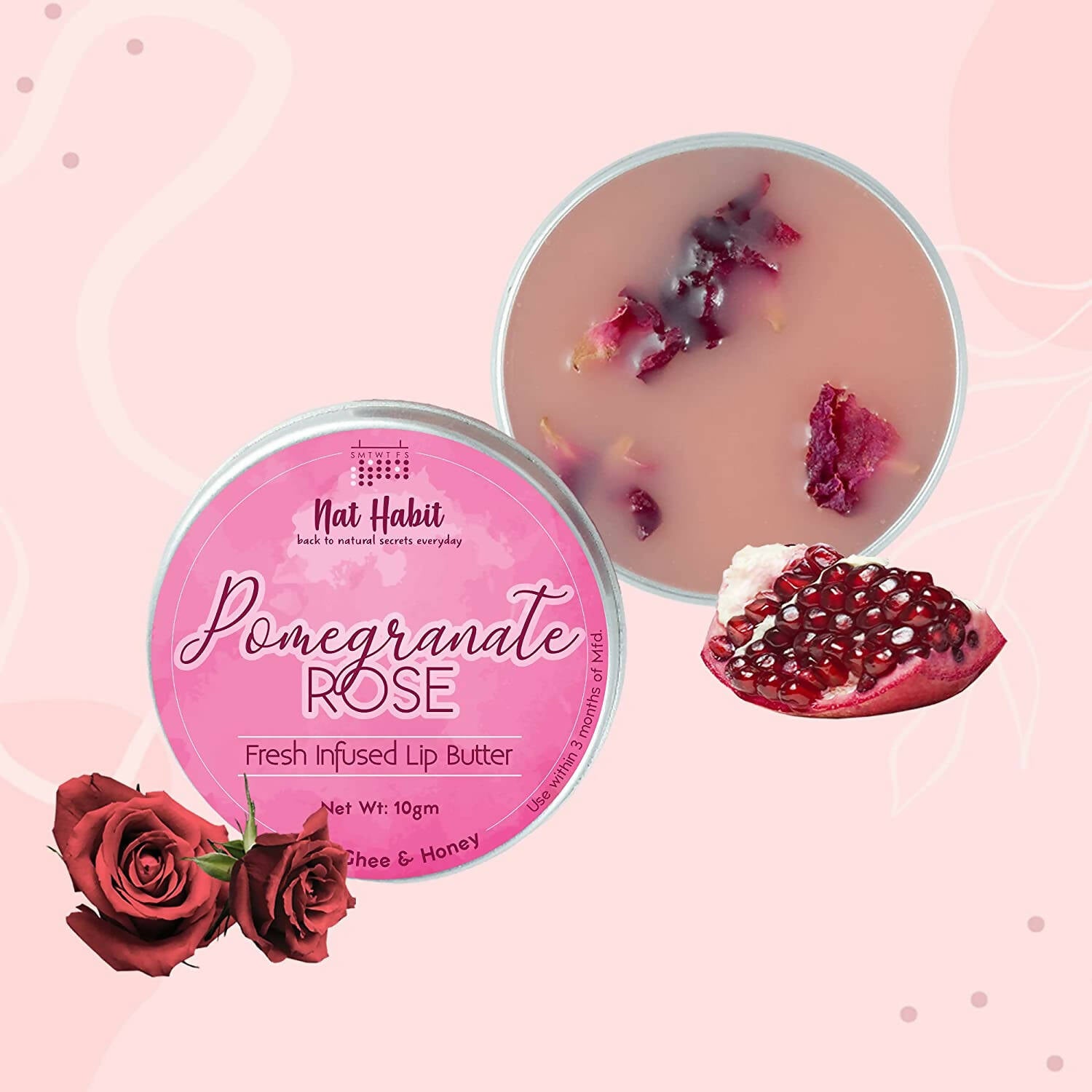 Nat Habit Pomegranate Rose Lip Butter With Ghee And Honey - Distacart