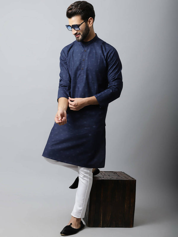 Even Apparels Navy blue Color Pure Cotton Men's Kurta With Band Collar (PRT1184) - Distacart