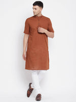 Thumbnail for Even Apparels Brown Pure Cotton Men's H/S Kurta With Band Collar - Distacart