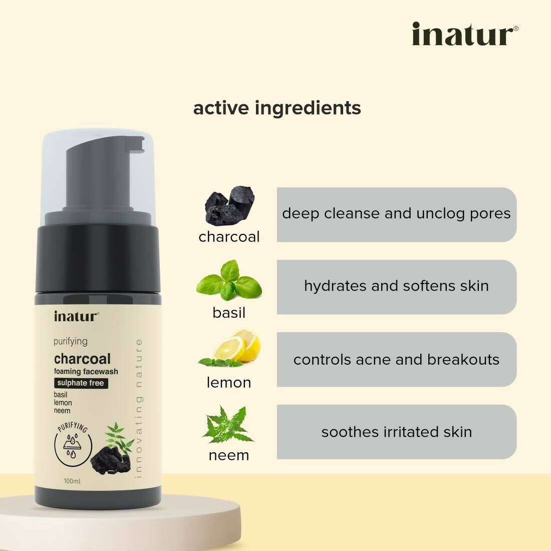 Inatur Charcoal Foaming Face Wash - Distacart