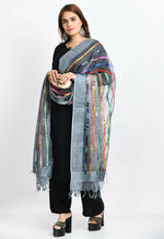 Thumbnail for Mominos Fashion Moeza Women's Orgenza Multi Thread Mirror Work Grey Dupatta - Distacart