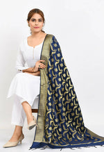 Thumbnail for Mominos Fashion Moeza Women's Banarsi Silk Floral Woven Design Navy Blue Dupatta - Distacart