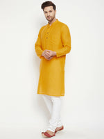 Thumbnail for Even Apparels Yellow Pure Cotton Long Men's Kurta With Band Collar - Distacart