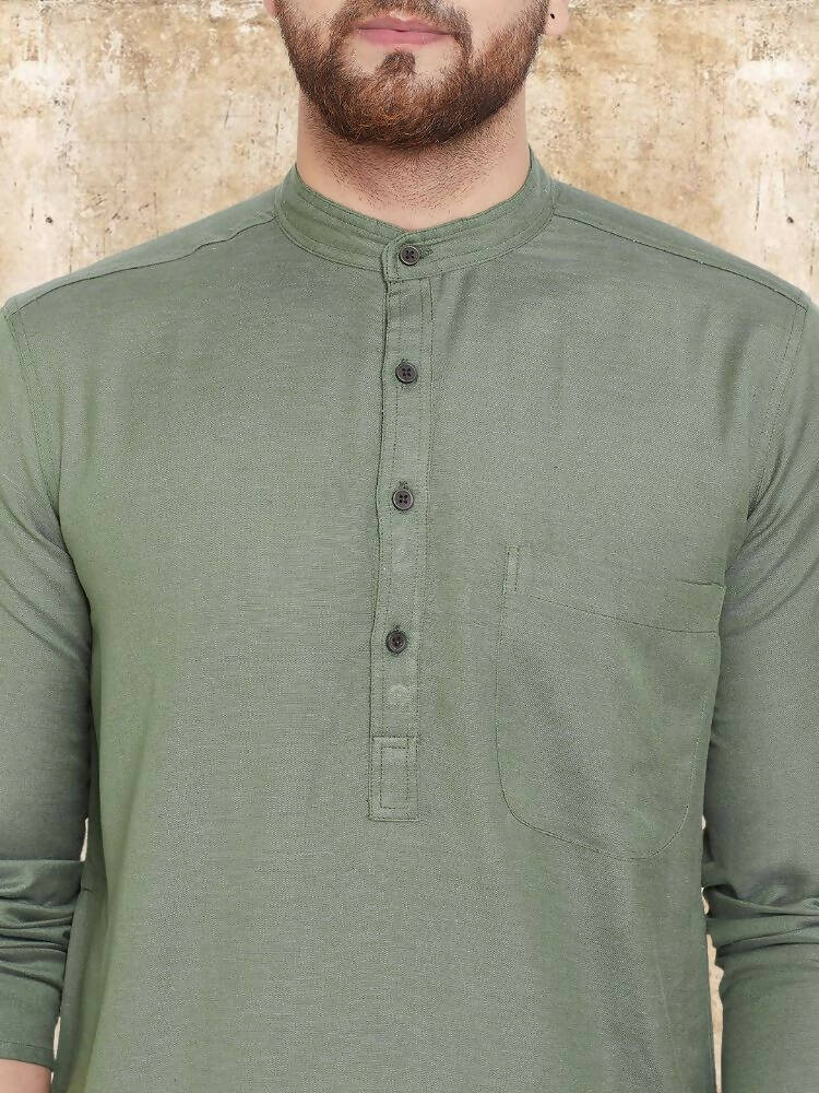 Even Apparels Cotton Linen Green Kurta - Green - Distacart