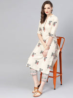Thumbnail for Vamika Printed Cotton Cream Party Wear/Casual Wear Kurta Set/Suit - Distacart