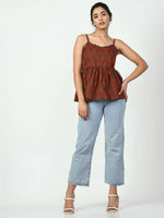 Thumbnail for Myshka Women's Rust Ethnic Motifs Printed Top - Distacart