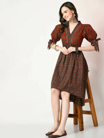 Thumbnail for Myshka Women's Rust Empire Printed Dress - Distacart