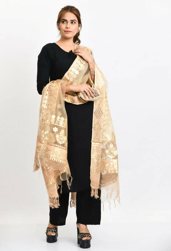 Mominos Fashion Moeza Women Organza Gotta Patti Bridal Dupatta Golden Dupatta - Distacart