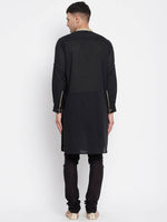 Thumbnail for Even Apparels Black Pure Cotton Men's Kurta With Contrast Collar And Placket - Distacart