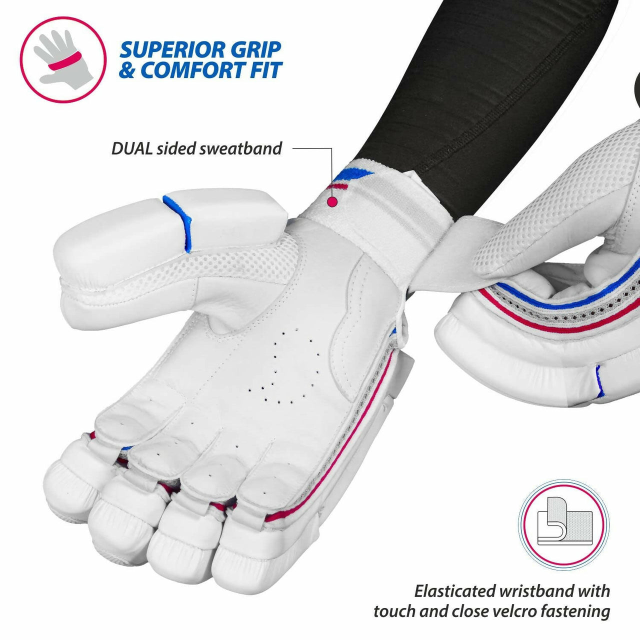 DSC Intense Frost Leather Cricket Batting Gloves for Mens - Right Hand, White, One Size - Distacart