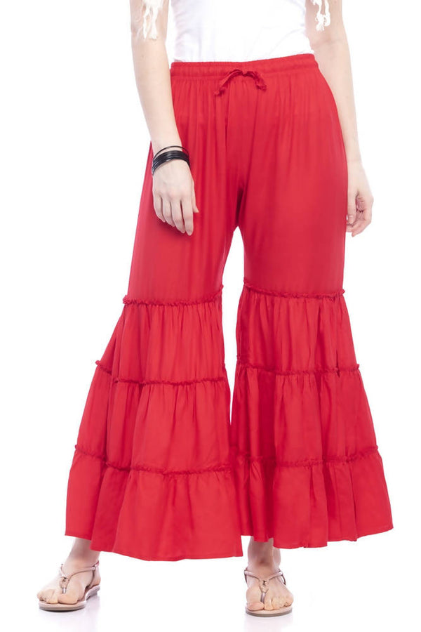 Mominos Fashion Reyon Cotton Red Palazzo - Distacart