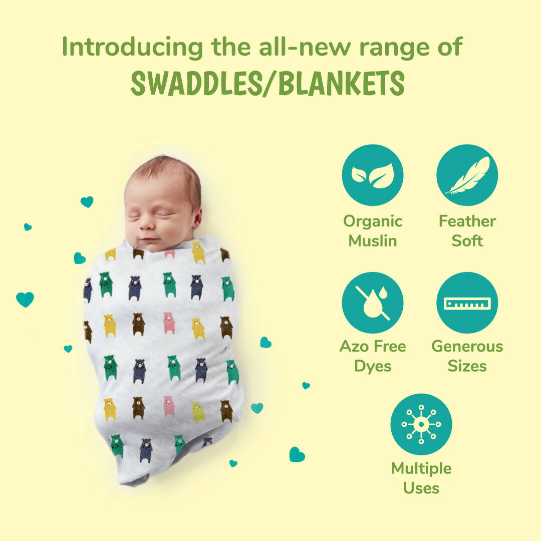 Kindermum Organic Cotton Muslin Swaddle Blanket 110 Cm X 110 Cm - Set Of 3 - Distacart
