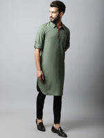 Thumbnail for Even Apparels Green Color Linen Solid Men's Kurta With Shirt Collar (LN944) - Distacart