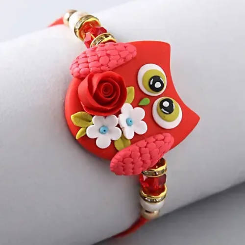 Cute Owl Polymer Clay Rakhi & Almonds Jar - Distacart