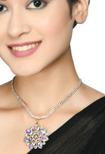 Thumbnail for Mominos Fashion Johar Kamal Statement Gold-Plated Finish AD Stone Long Necklace For Women (White) - Distacart