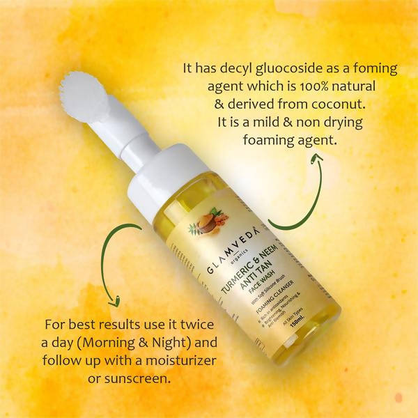 Glamveda Ayurvedic Turmeric & Neem Anti Tan Face Wash With Soft Silicone Brush