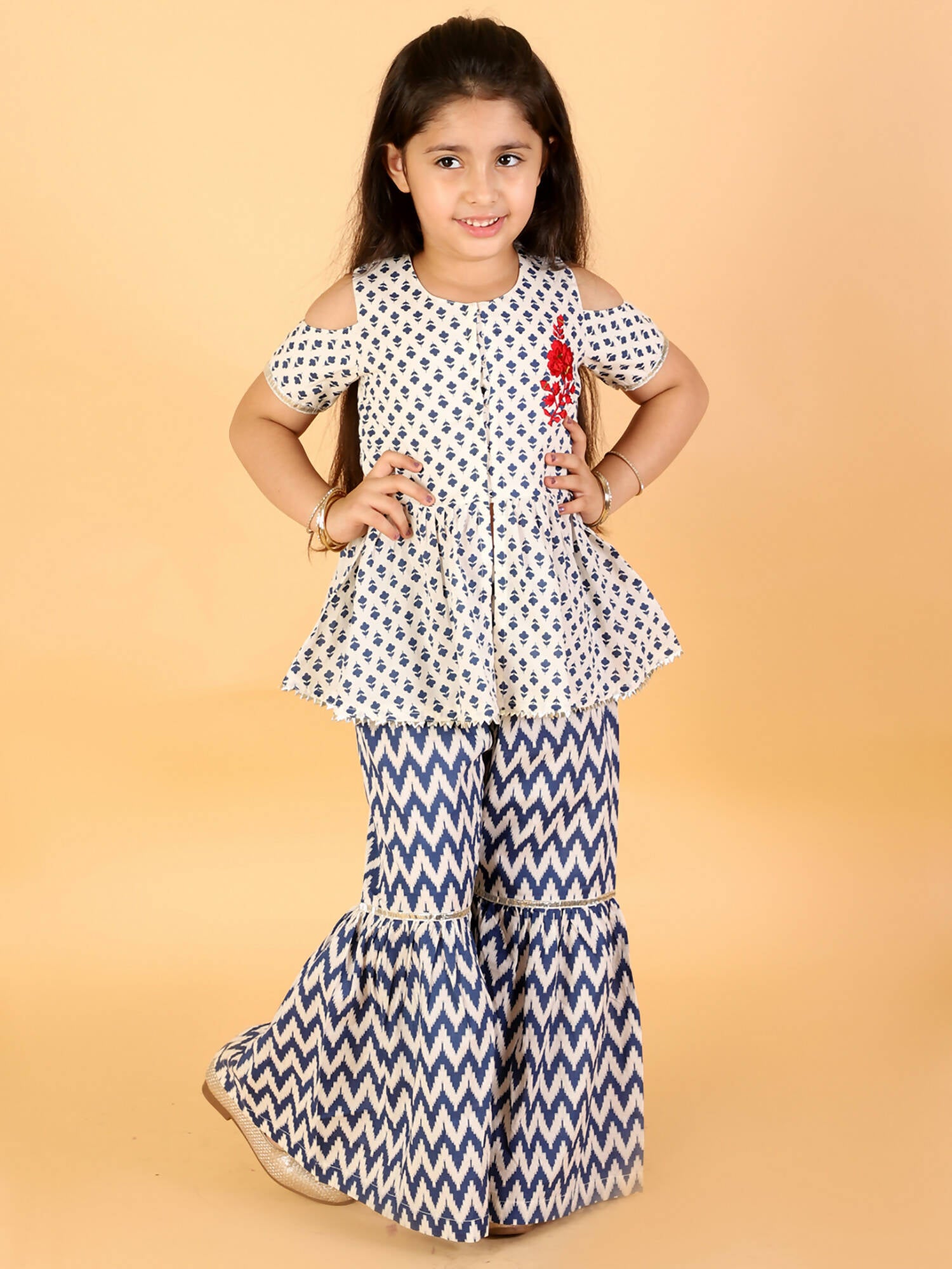 Lil Drama Girls Top With Sharara Set - Blue - Distacart