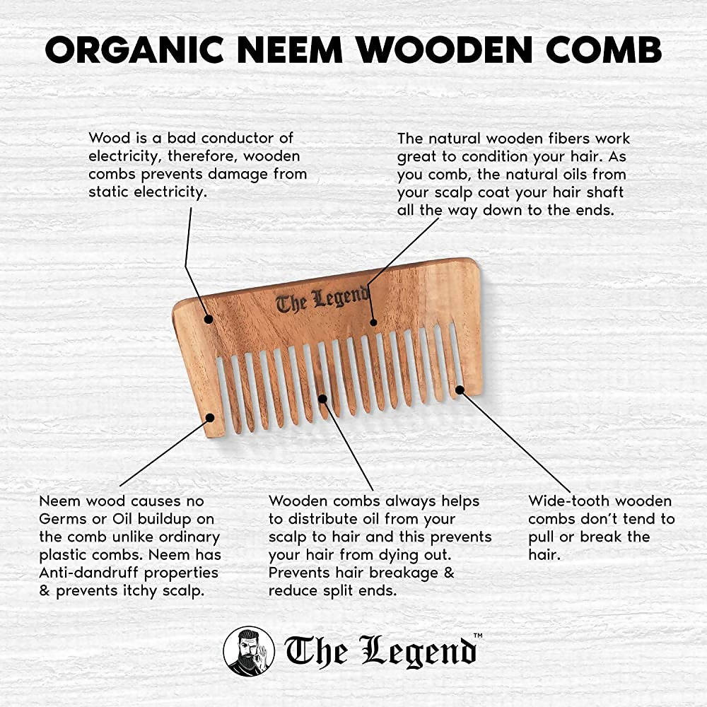 The Legend Organic Pure Neem Wood Comb Wide Teeth - Distacart