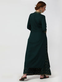 Thumbnail for Cheera Embellished Daily Wear Cotton Blend Kurta With Palazoo - Bottle Green - Distacart