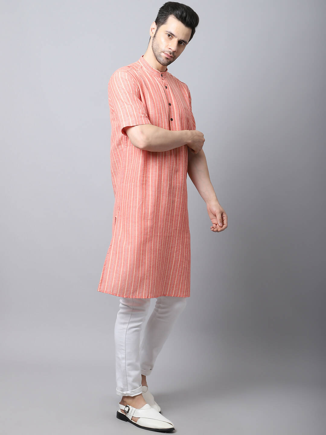 Even Apparels Beige Pure Cotton Kurta With Band Collar - Distacart