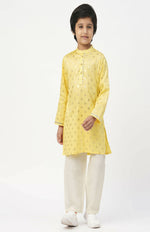 Thumbnail for Lil Drama Mehfil Yellow Kurta Pant Set For Boys - Distacart
