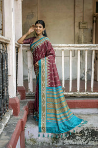 Thumbnail for Vishnu Weaves Women's Maroon Cotton Silk Printed Saree with Blouse - Distacart