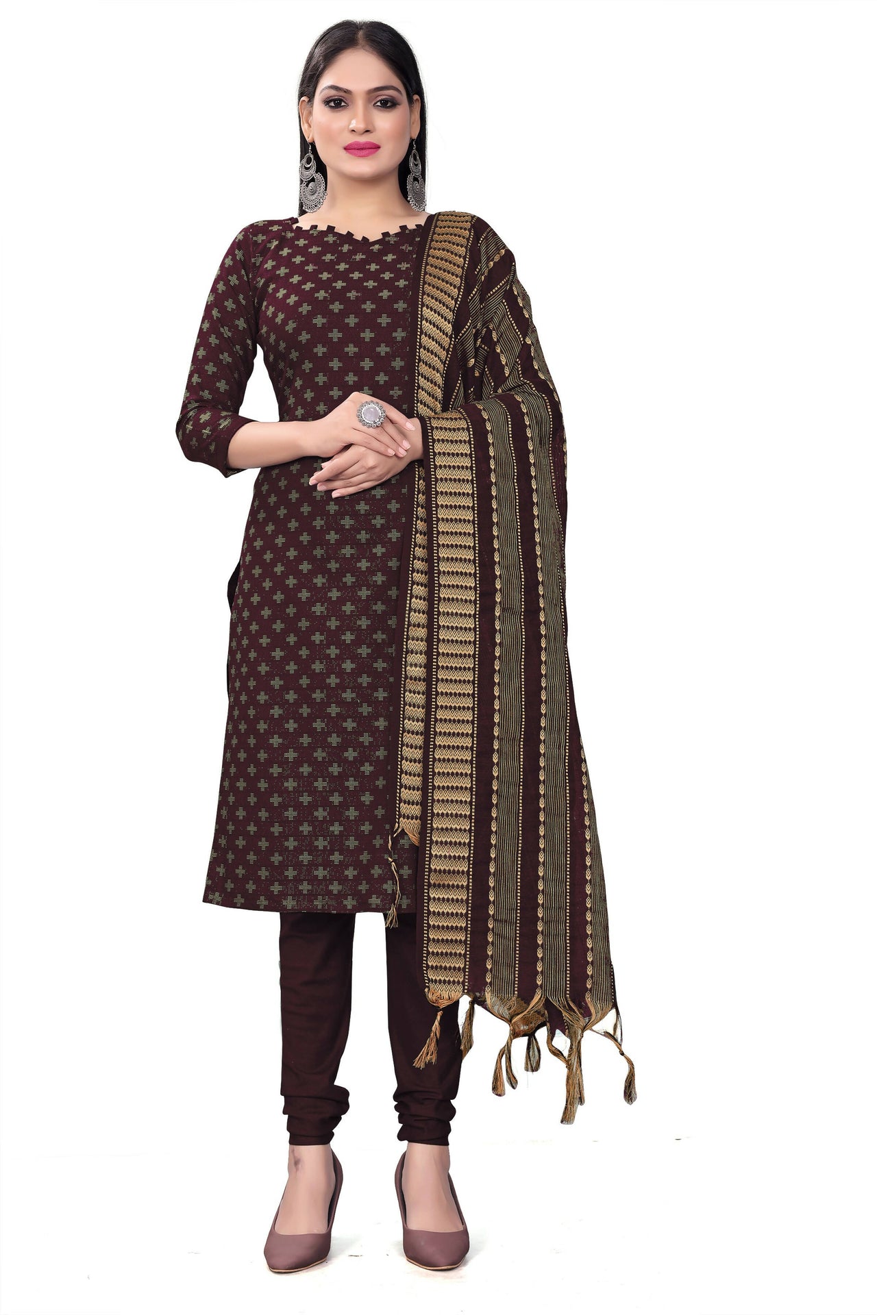 Purple Cotton Jacquard Woven Unstitched Dress Material - Amara - Distacart