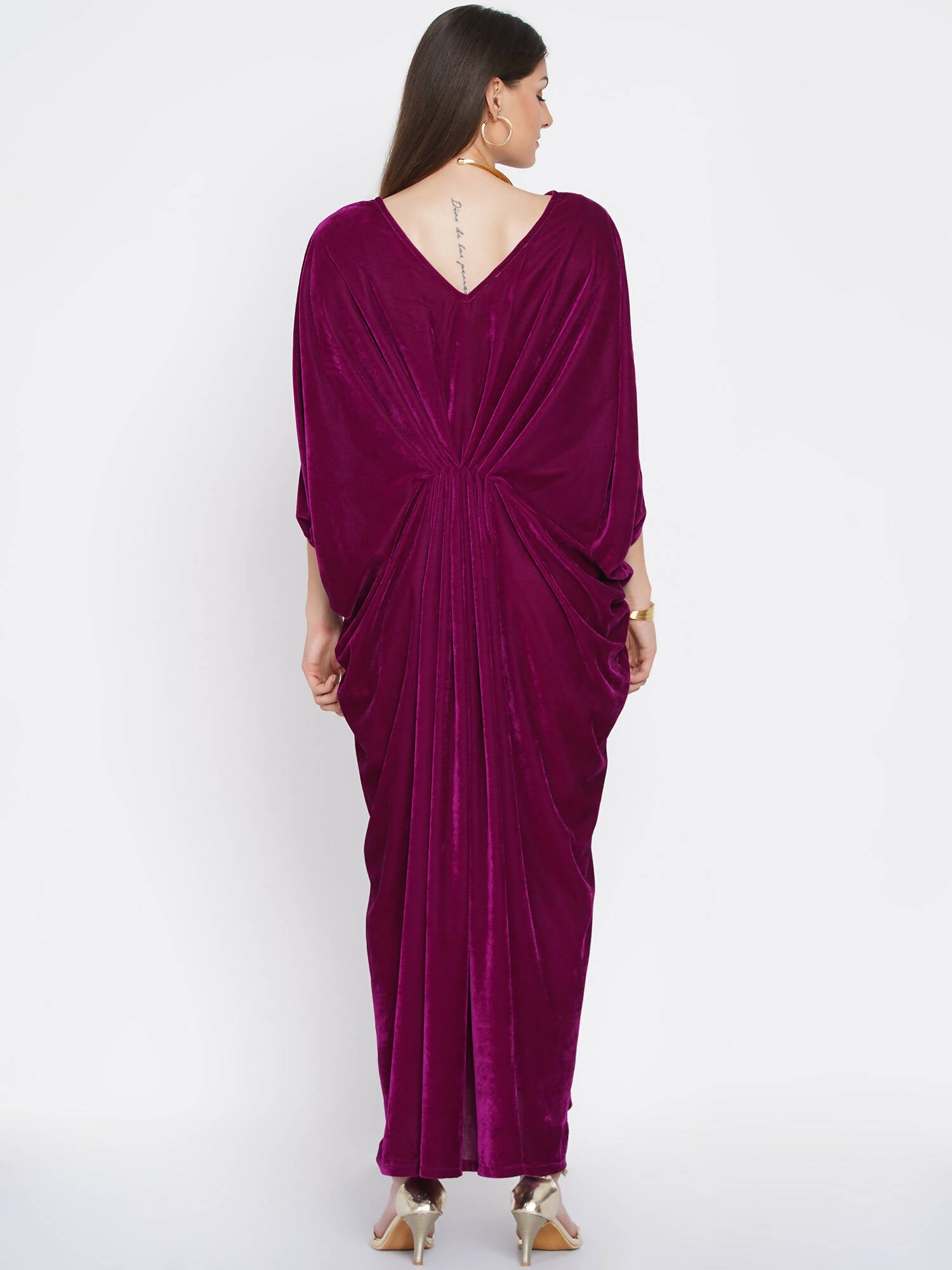 Women Republic Wine Velvet Embroiderd Gown - Distacart
